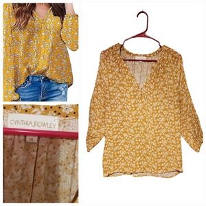 CYNTHIA Rowley Hippie Boho‎ Draping Floral Shirt Yellow Size Xl Events Causal